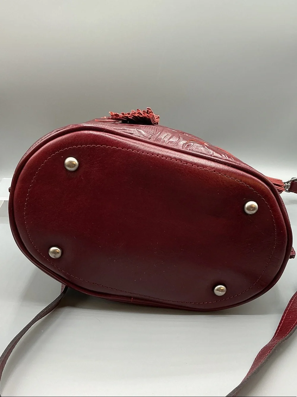 Patricia Nash Womens Bag Otavia Leather Bucket Crossbody Wine & Metallic Western